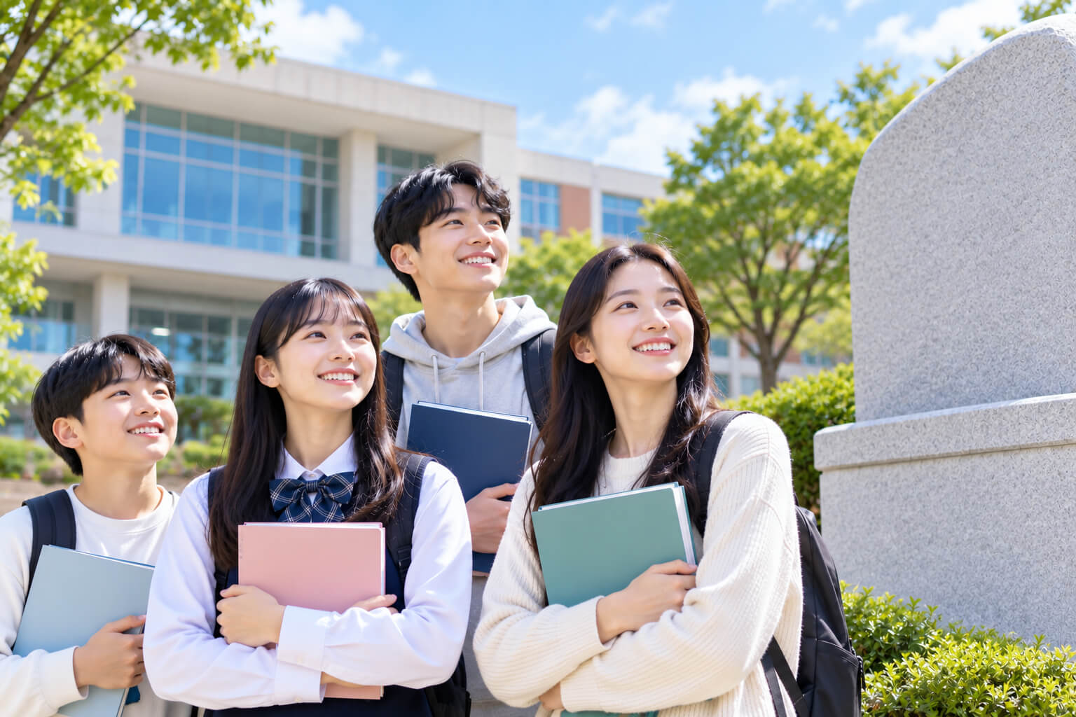 익산사랑 장학생 모집을 상징하는 초·중·고·대학생들이 밝게 웃으며 장학 지원을 기대하는 모습