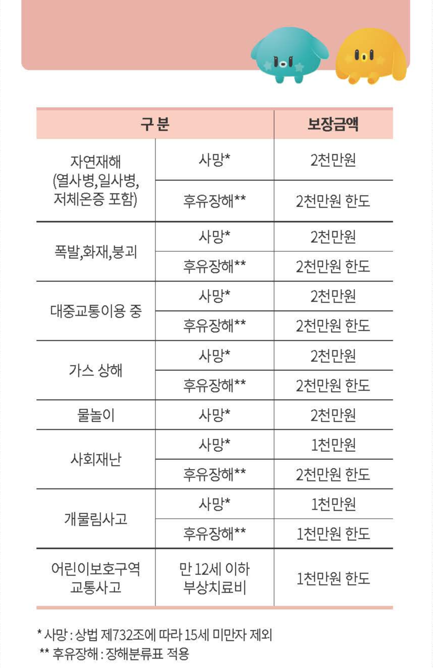 대전시민 안전보험 보장내용 