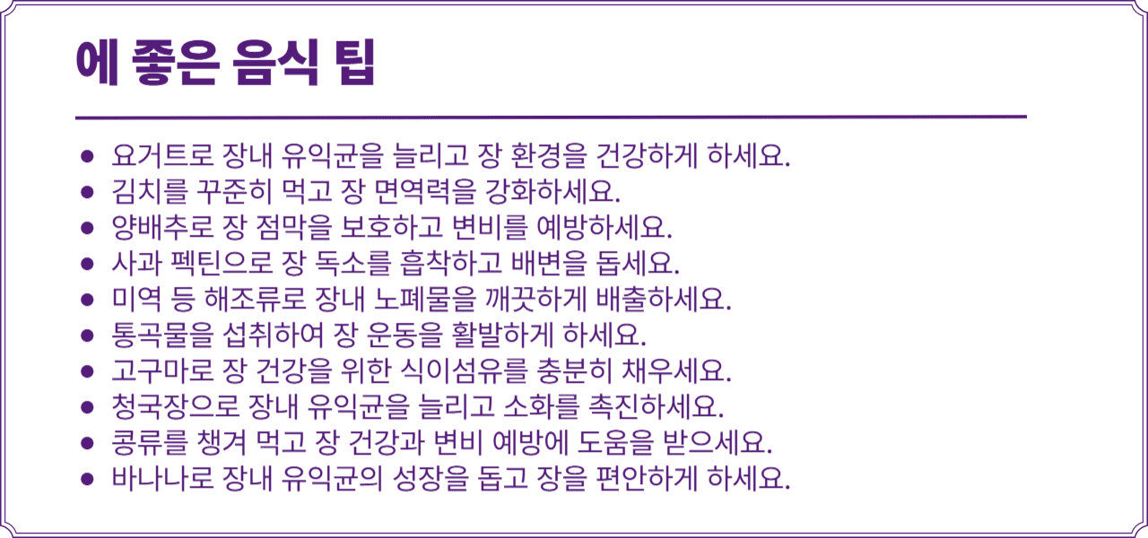 장에 좋은 음식의 인포그래픽