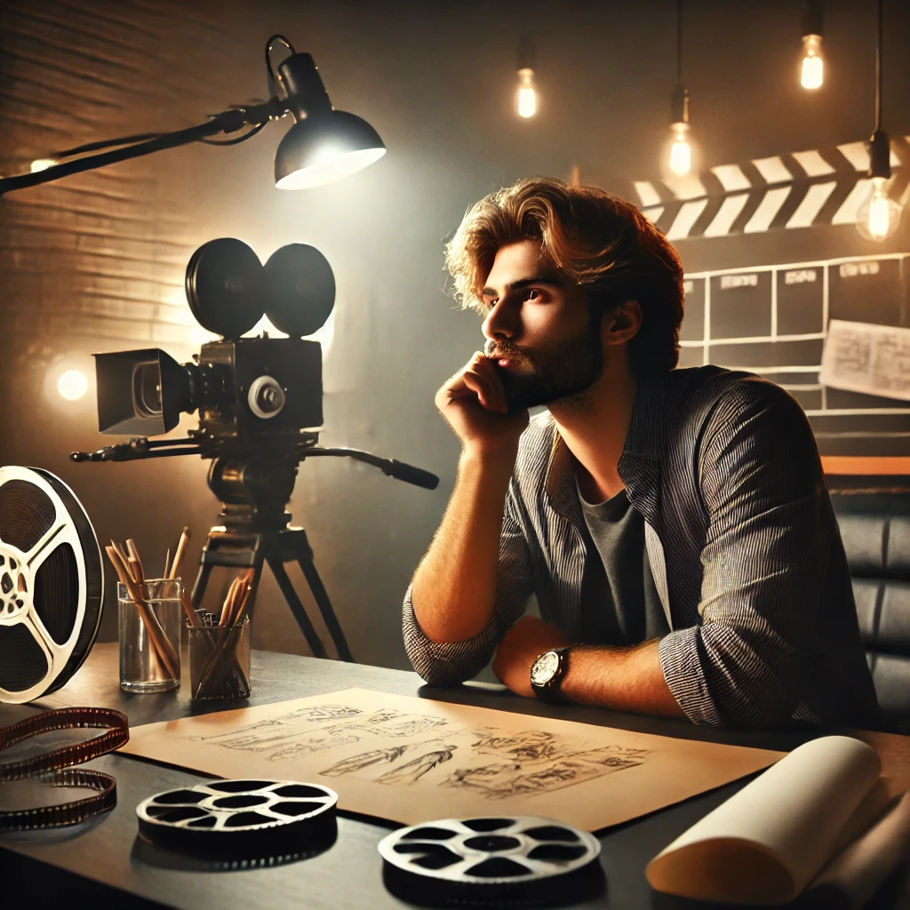 서양 영화 감독이 어떤 촬영 기법을 쓸 지에 대해서 고민하고 있는 사진