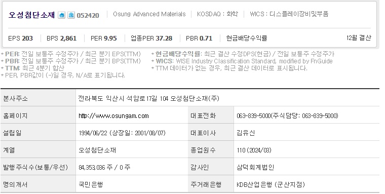 오성첨단소재 기업개요