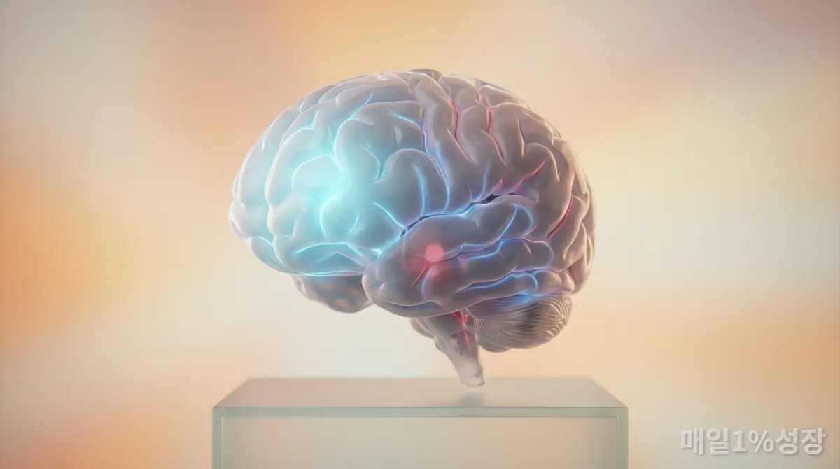 감정 일기가 뇌에 미치는 영향을 시각화한 추상적인 뇌 이미지