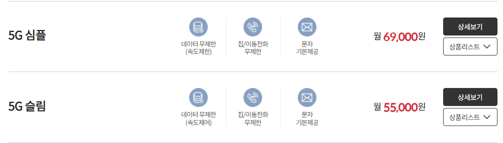 KT-5G요금제-심플-슬림-변경