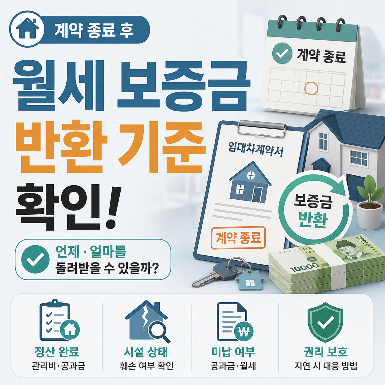 월세 계약 종료 후 보증금 반환 기준을 확인하는 세입자