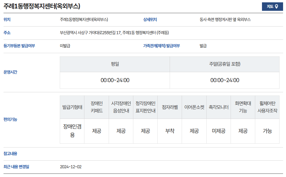 부산 사상구 무인발급기