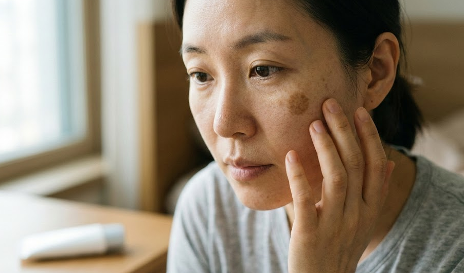 흑자로 고민하고 있는 여성