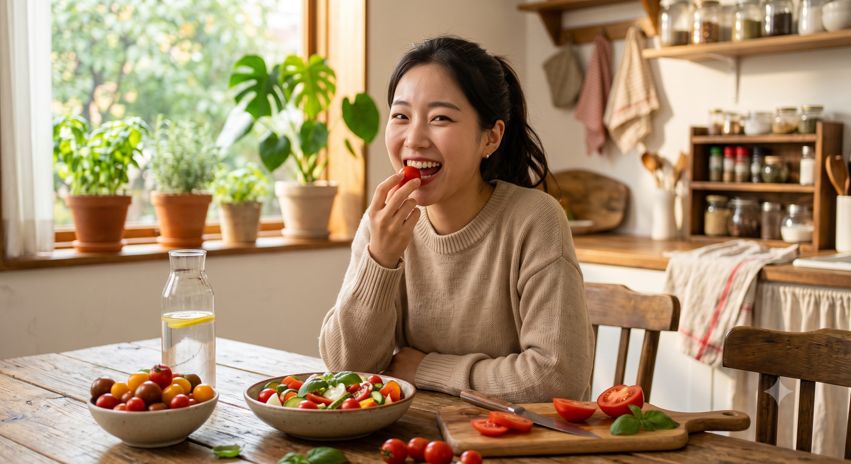건강하게 토마토 먹는 모습