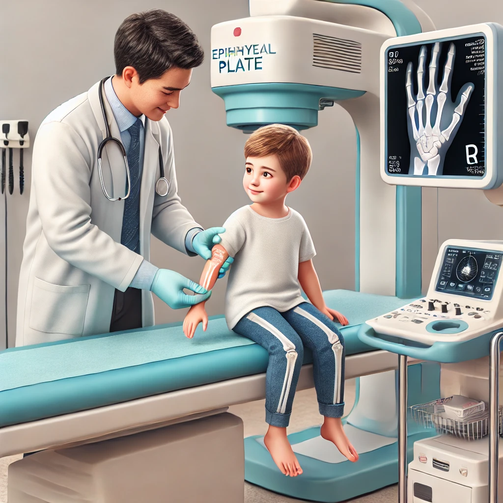 아이가 성장판 감사를 하고있는 모습의 이미지