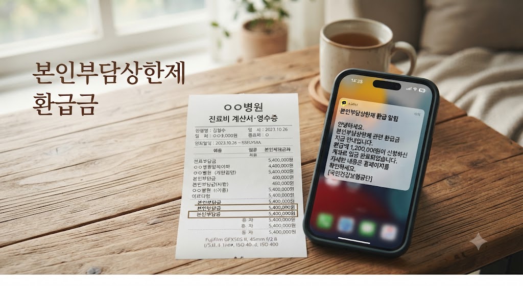 병원비 영수증과 환급 안내 알림톡 화면