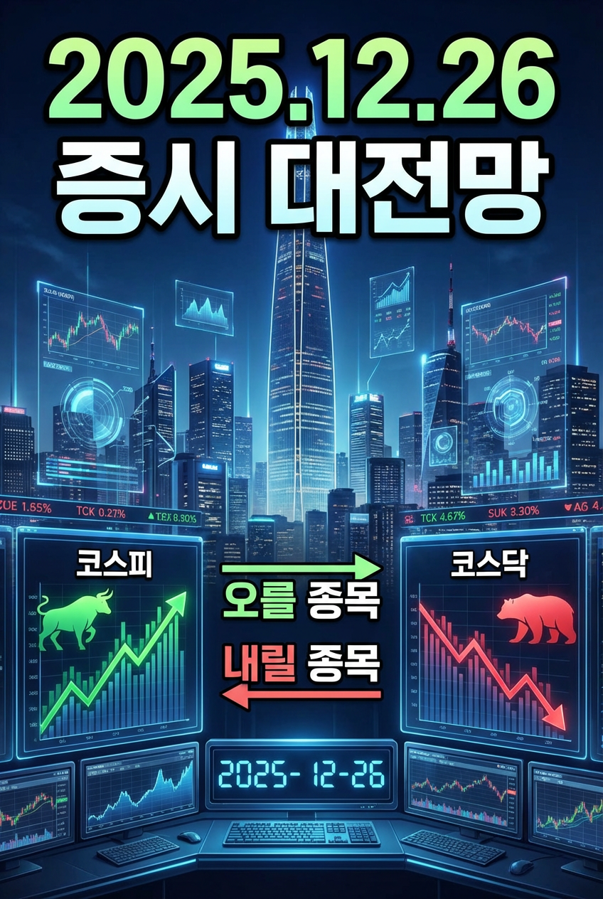오늘, 2025년 12월 26일, 주식시장(코스피, 코스닥), 증시 예측, 오를 종목, 내릴 종목 추천