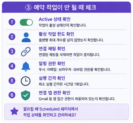 예약 작업이 안될 때 체크