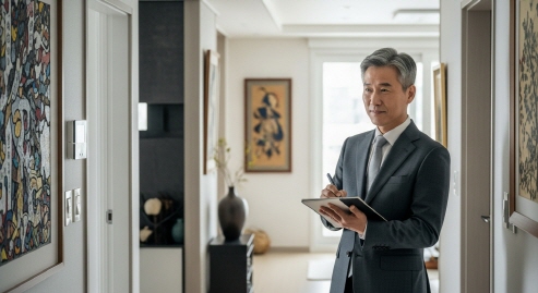 조사원이 가정을 방문하는 장면