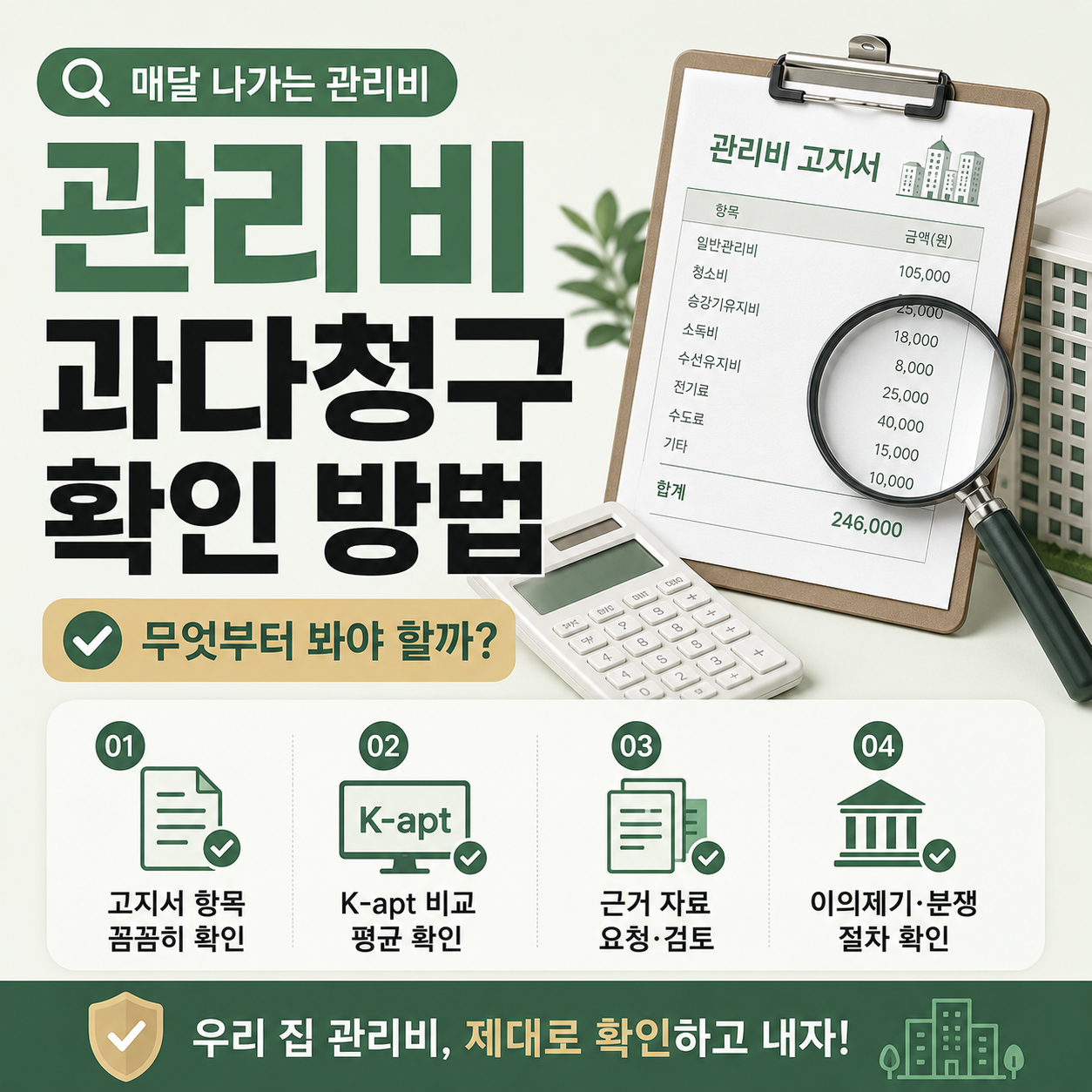 관리비 고지서를 보며 확인 방법을 살펴보는 모습