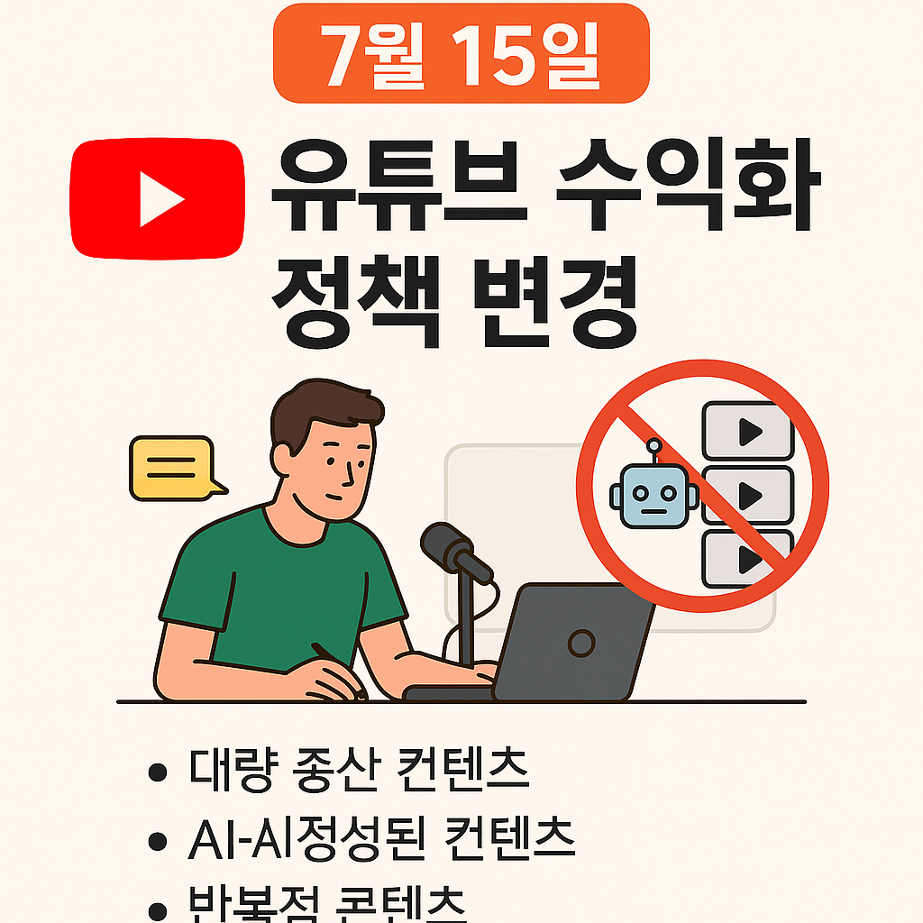 유튜브 수익정책 변화 2025년 7월15일자 총정리 일러스트