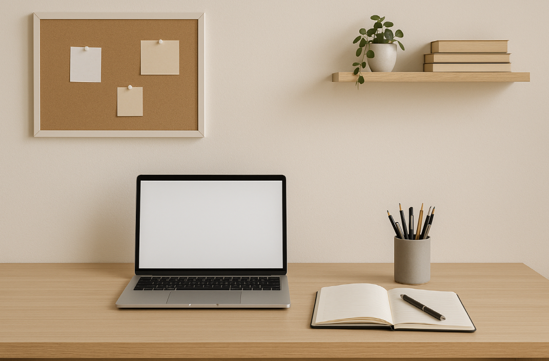 깔끔하게 정리정돈된 채상 위 모습