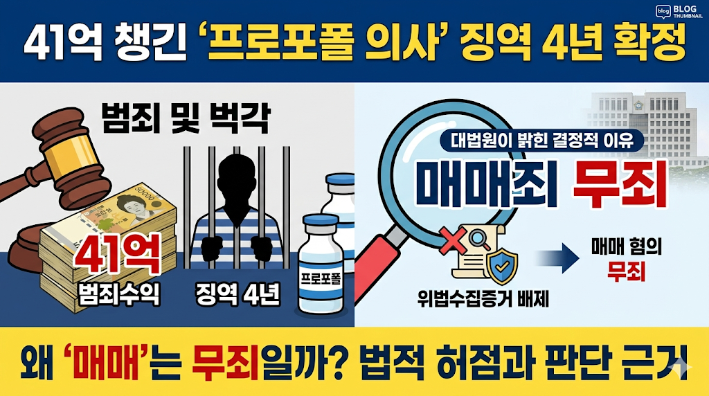 프로포폴 불법 투약 의사 41억 추징 확정, '매매죄' 무죄 판결의 법적 근거와 시사점