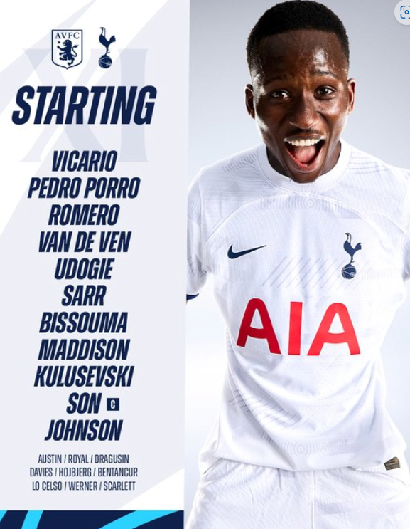 토트넘 아스턴빌라 선발라인업