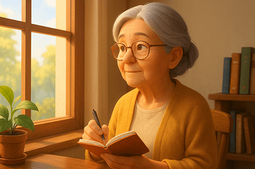 노인이 열심히 메모를 하고 있는 웹툰 이미지