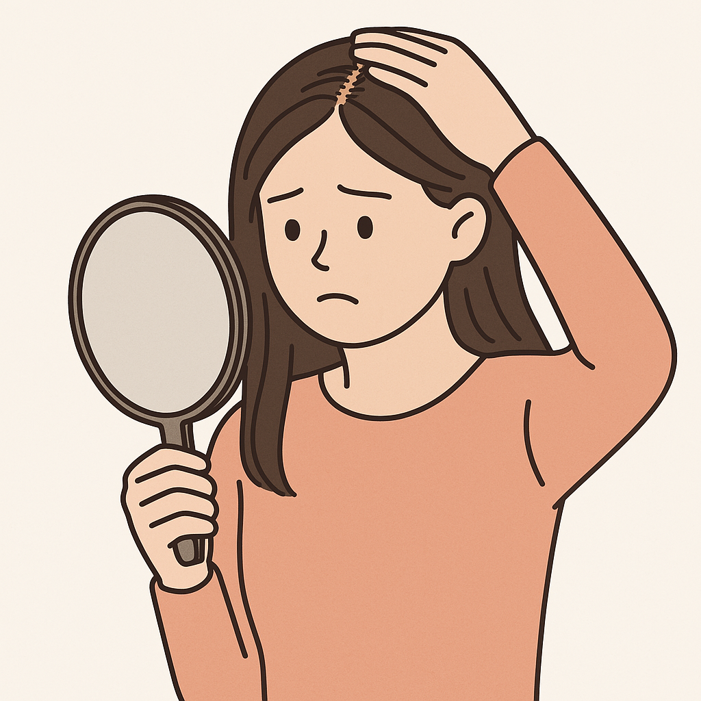 정수리탈모로 고민하는 여성 이미지