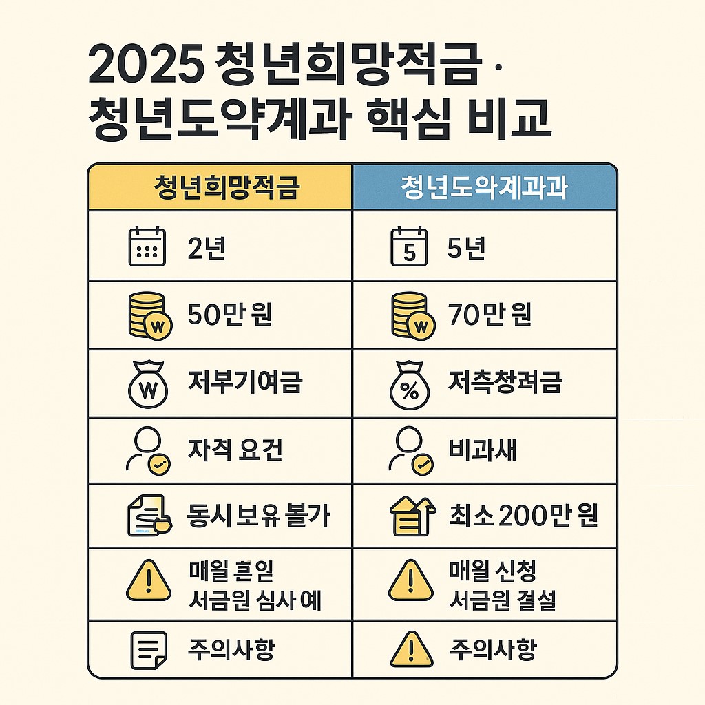 2025 청년 희망적금·청년도약계좌 핵심 비교 인포그래픽