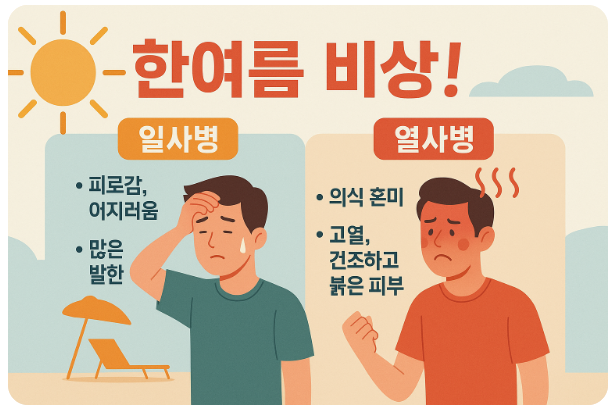 일사병과 열사병 증상 비교 포스터