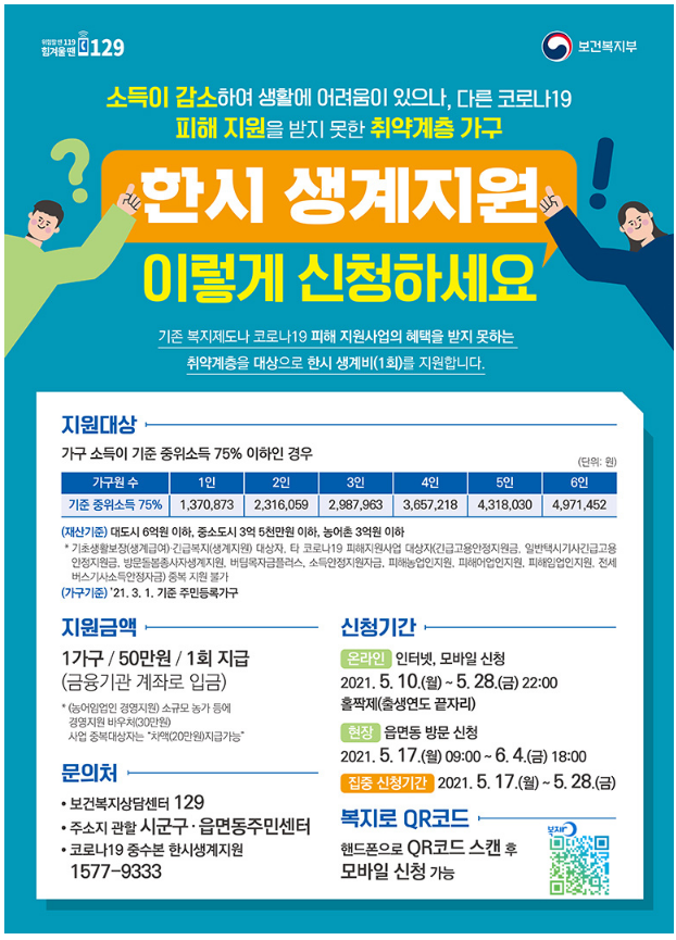 이 사진은 한시적 생계지원금의 포스터입니다