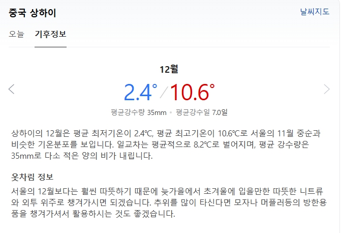 중국 상해 12월 날씨 옷차림 추천 여행지