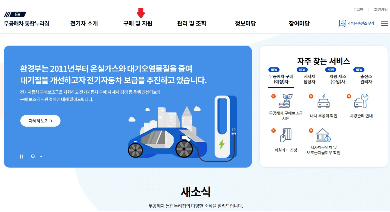 무공해차 통합누리집 홈페이지