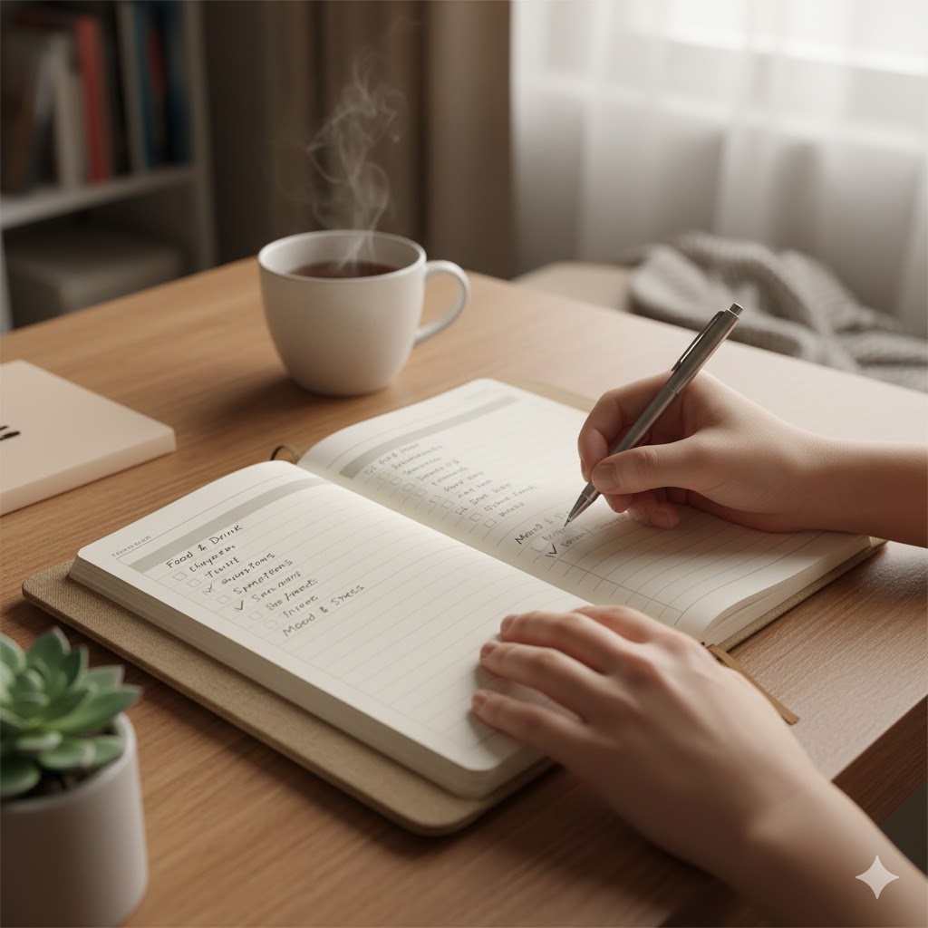 IBS 관리 일기 작성하는 모습