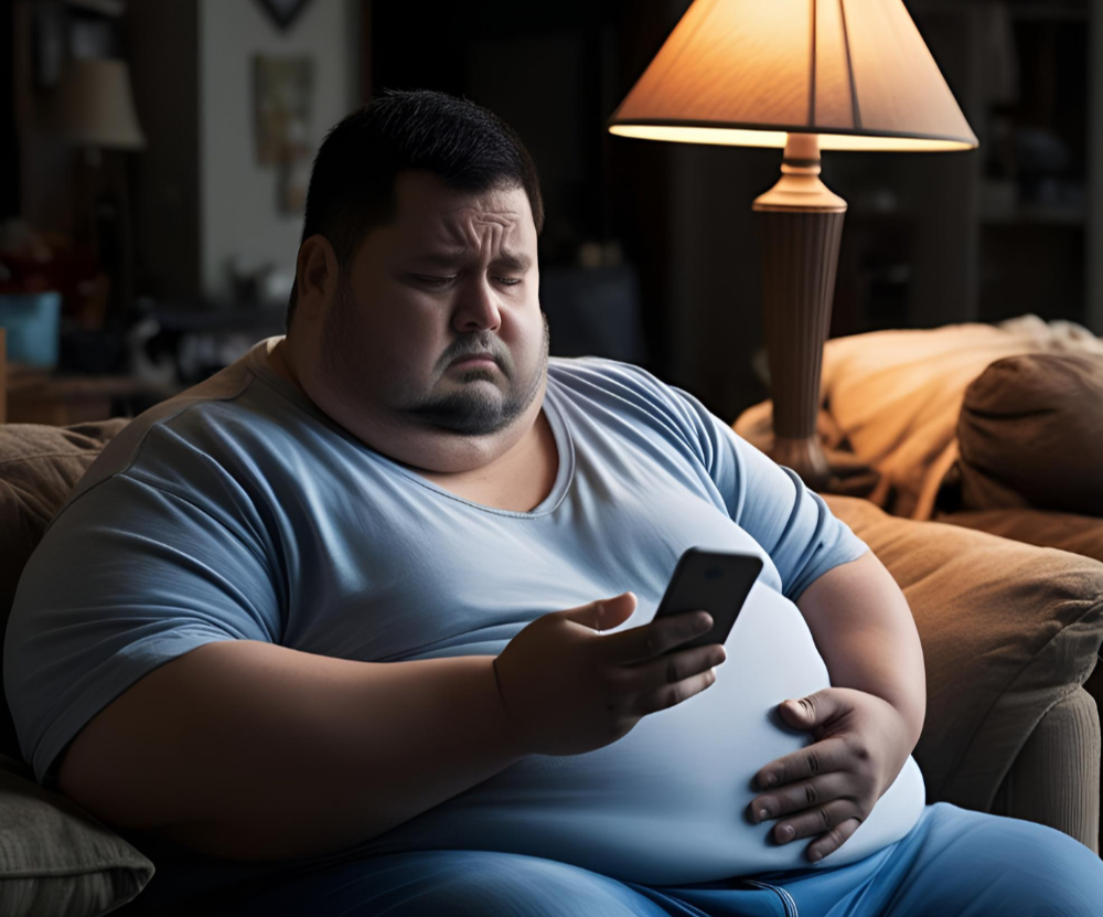 운동부족으로 비만이 된 성인 남성