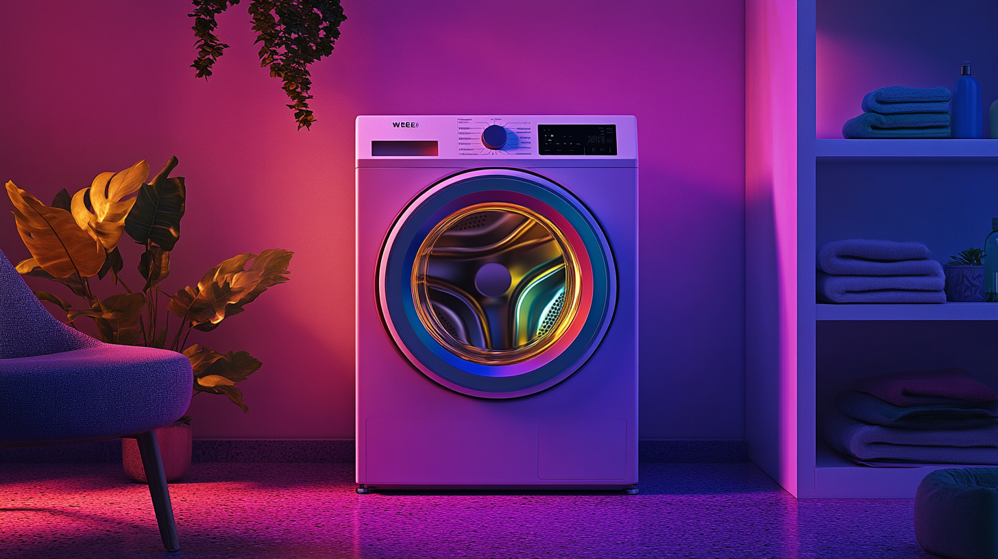 효율적인 아파트 공간에서 비스포크 그랑데 AI 원바디 WF2520HDEED 세탁기를 사용, 디자인과 공간 절약 특성이 강조된 색상과 트렌디함을 느낄 수 있는 이미지