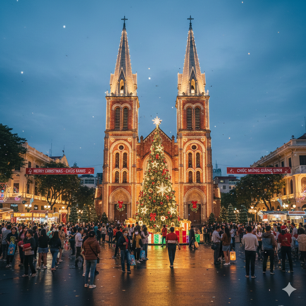 호치민시 노트르담 대성당의 크리스 마스 분위기