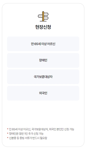 현장 신청 가능 대상자 목록과 필요 서류 안내