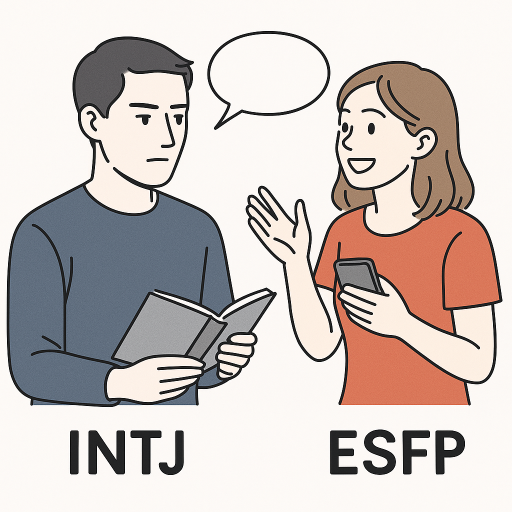 INTJ 남자와 ESFP 여자, 극과 극 커플의 모든 것: 궁합·갈등·재회까지