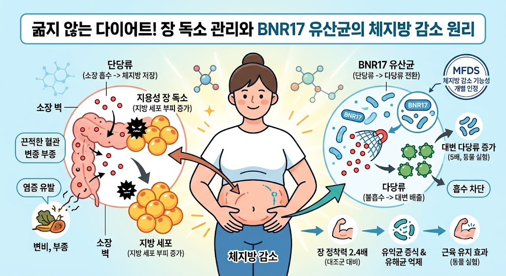장 독소 관리와 유산균의 체지방 감소 원리 이미지
