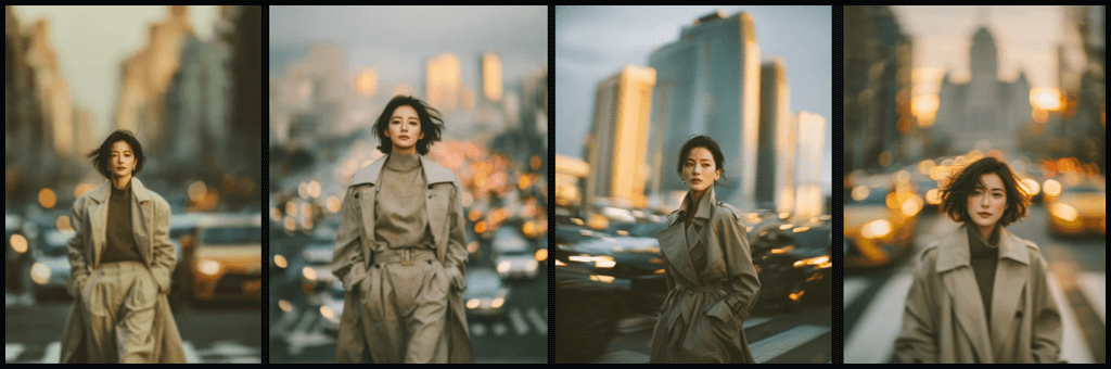 전신 초상화 실사 스타일 예시_젊은 한국 여성_도시 배경_Midjourney