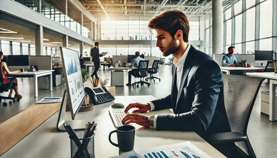 컴퓨터 작업을 하는 사업가