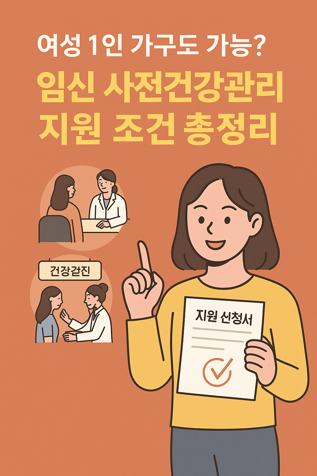 여성 1인 가구 대상 임신 사전건강관리 지원 조건을 설명하는 인포그래픽