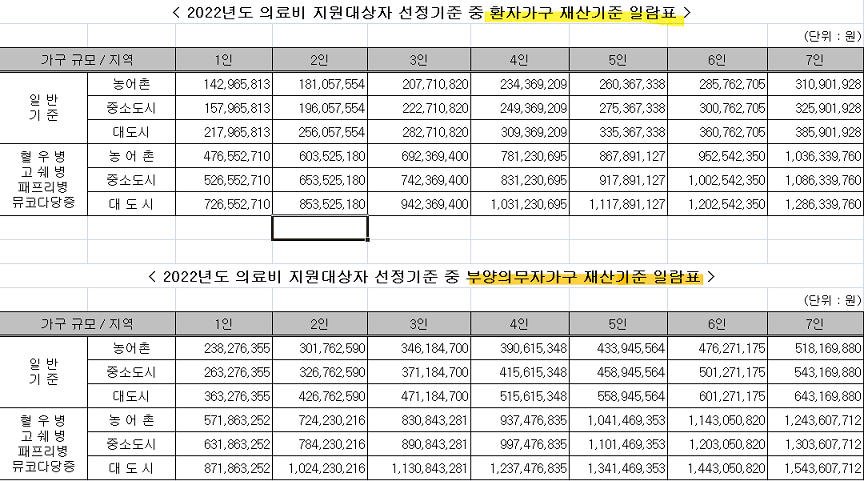 2022년-의료비-지원대상자-선정기준-중-환자가구-및-부양의무자가구-재산기준-표