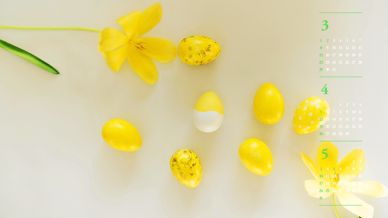 09 노란색 꽃과 계란 B - 2026년4월 달력배경화면