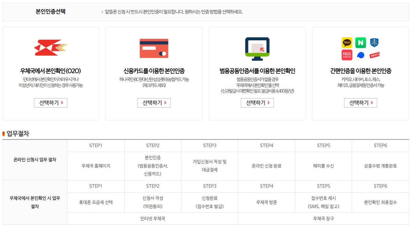 우체국알뜰폰요금제본인인증절차