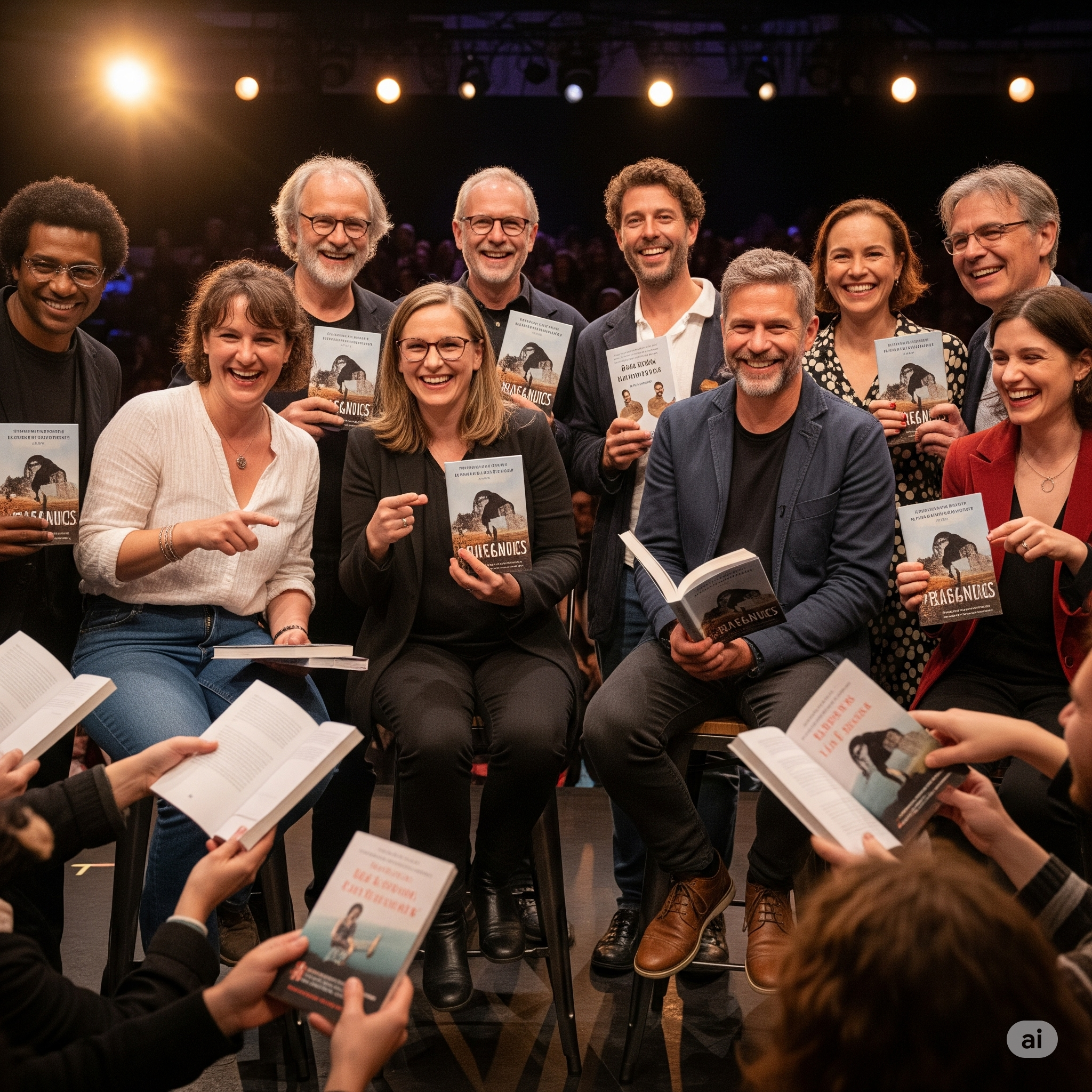 2025년 여름, 신간을 들고 독자들과 소통하는 다양한 연령대와 성별의 작가 10명