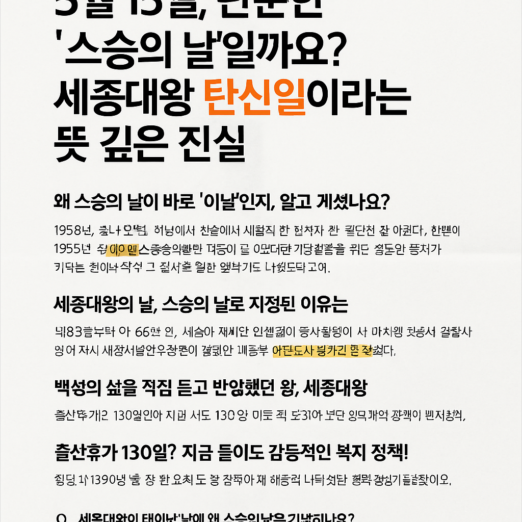 5월 15일, 단순한 &lsquo;스승의 날&rsquo;일까요? 세종대왕 탄신일이라는 뜻 깊은 진실