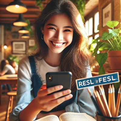 시험 응원 메시지를 보내며 웃고 있는 여성