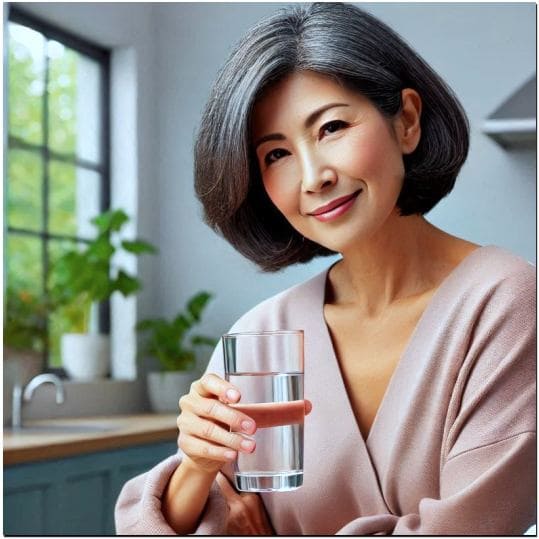 물마시는 중년 여성 사진