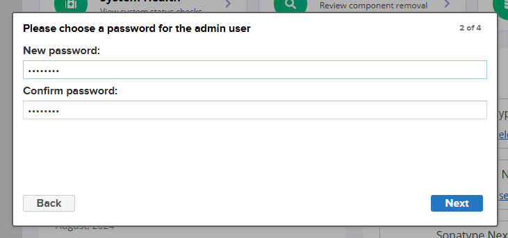 admin의 password를 변경하기 위해 새로운 password 입력