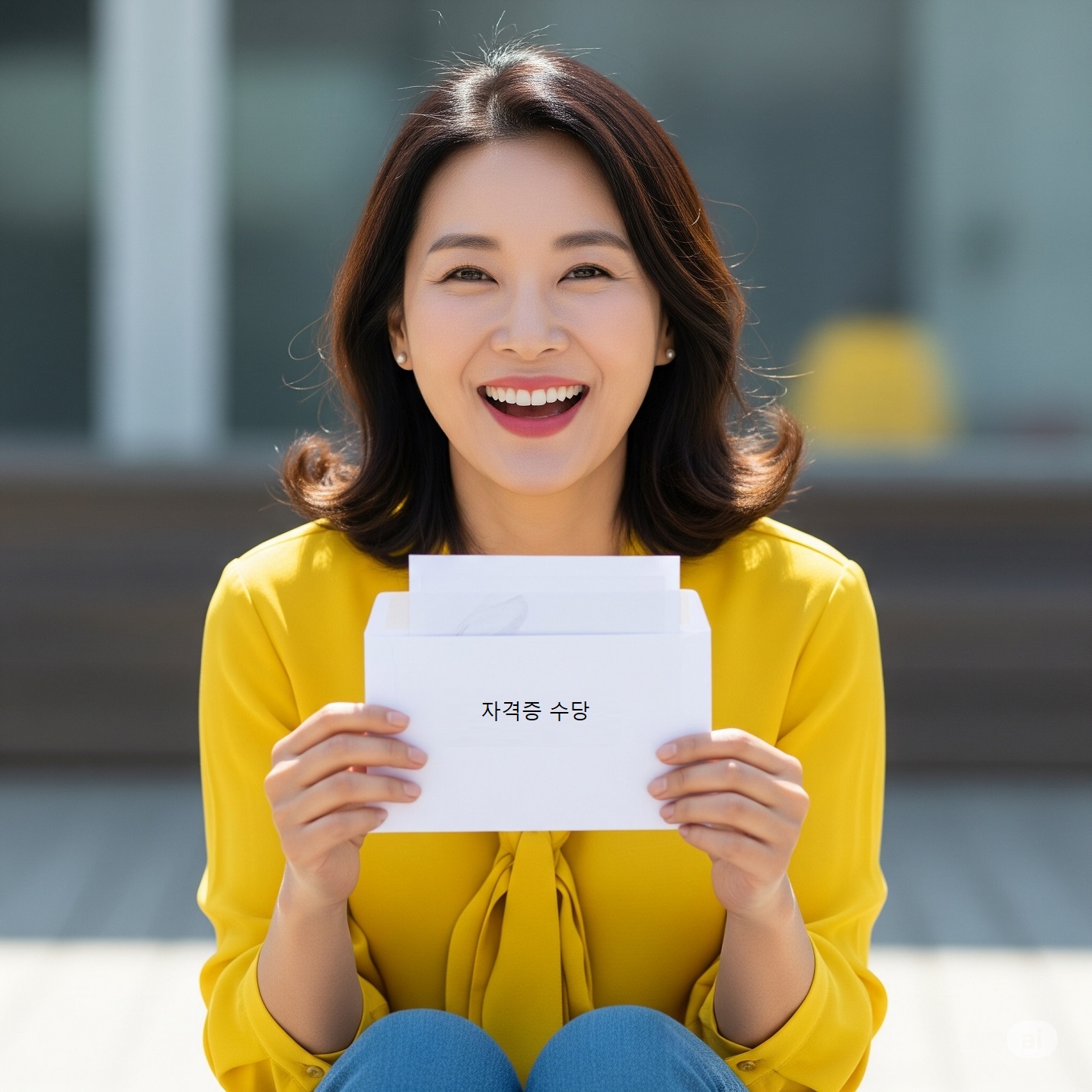 자격증 수당 받아서 기뻐하는 여성