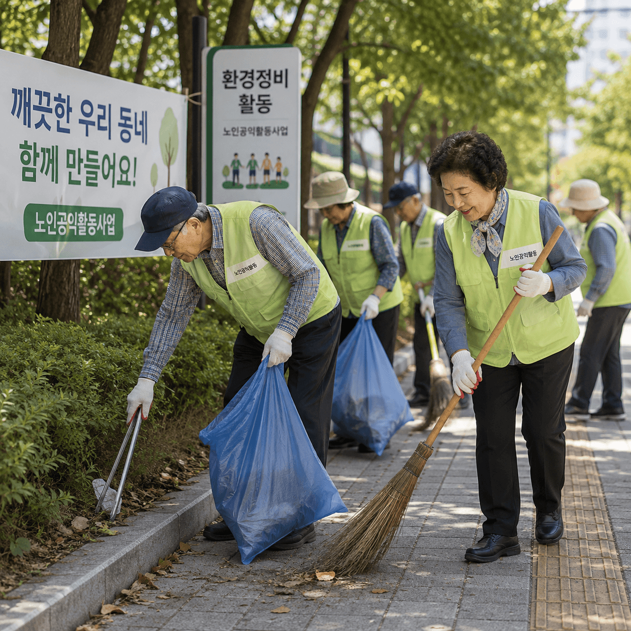 공공형 노인 일자리에 참여하여 환경 정비를 하는 모습