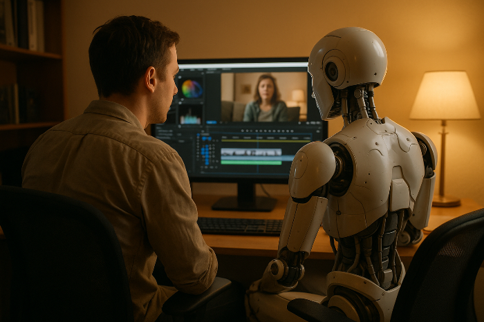 협업 중인 인간과 AI의 감정적 순간