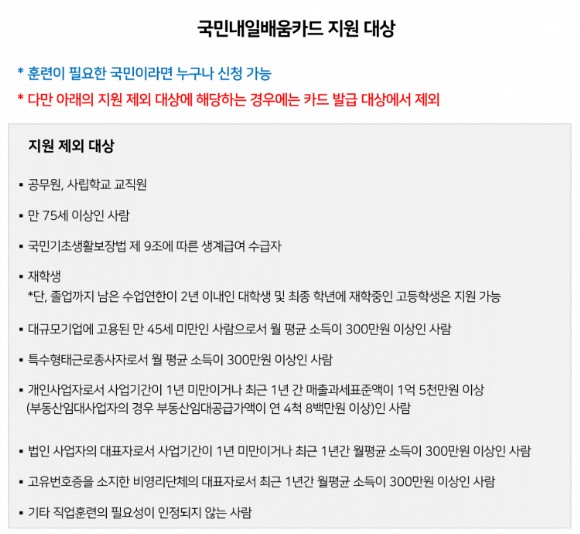 내일배움카드 발급 제외 대상